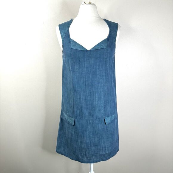 Cotelac Dress Womens 1/ US 6 Blue Linen Sleeveless Casual Shift Lagenlook - Picture 1 of 9